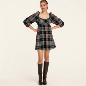 J. Crew Tartan Plaid Babydoll Puff Sleeve Dress